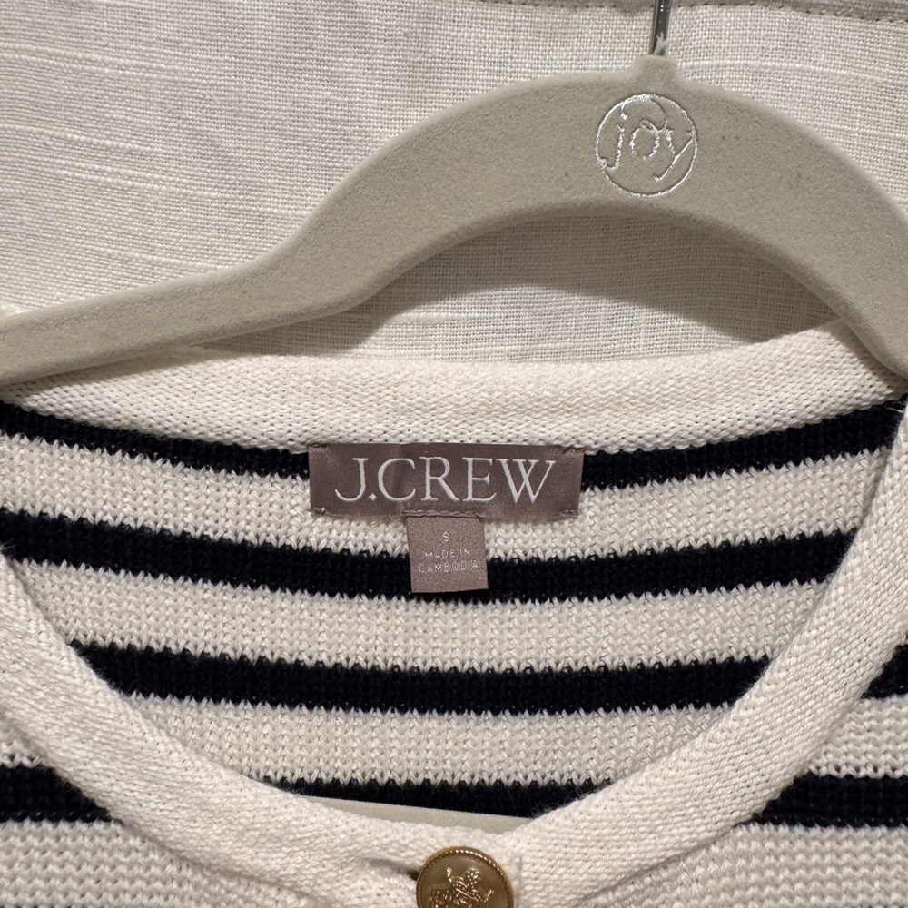 J. Crew Navy and White Striped Cardigan with Gold Buttons - Picture 3 of 3